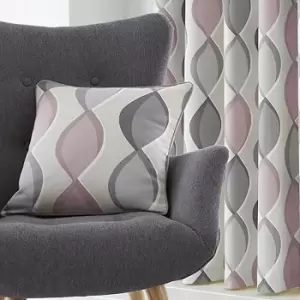 image of Fusion Lennox 100% Cotton Piped Filled Cushion, Grey/Blush, 43 x 43 Cm