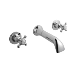 image of Hudson Reed White Topaz With Crosshead & Domed Collar Wall Mounted Bath Spout & Stop Taps - Chrome / White