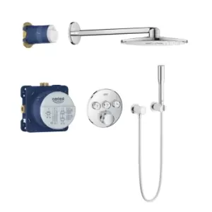 image of Grohe Grohtherm Concealed Thermostatic Mixer Shower with Wall Mounted Shower Head & Pencil Handset