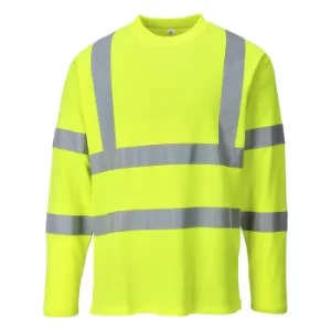 Image of Portwest Mens Class 3 Hi Vis Long Sleeved Cotton Comfort T Shirt Yellow XL