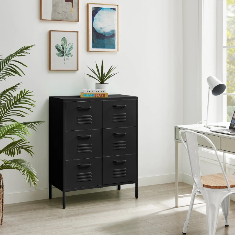 Image of FurnitureboxUK FurnitureboxUK Teksi Modern Metal 6 Drawer Sideboard in Black One Size Unisex 5056657188351