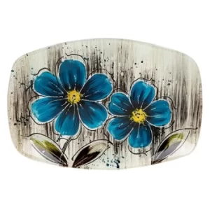 image of Bright Blooms Oblong Dish Blue