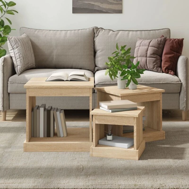 Image of Vidaxl Coffee Tables 3 Pcs Sonoma Oak Engineered Wood