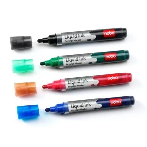 image of Nobo 1902408 Liquid Ink Drywipe Markers pack of 4