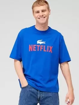 Lacoste x Netflix Back Print T-Shirt - Blue, Size 2XL, Men