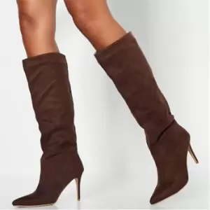 Image of I Saw It First Faux Suede Stiletto Heel Knee High Boots - Brown