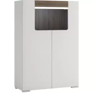 Image of Toronto Low 2 Door cabinet with open shelf (inc. Plexi Lighting) In White and Oak - White High Gloss with San Remo Oak inset
