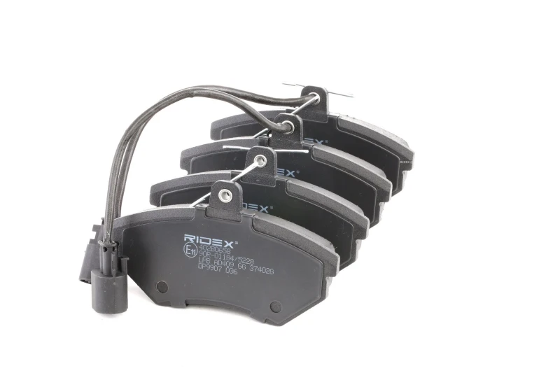 Image of RIDEX 402B0658 Brake pad set Front Axle, incl. wear warning contact, with anti-squeak plate Low-Metallic Brake Pad Set,disc brake (402)