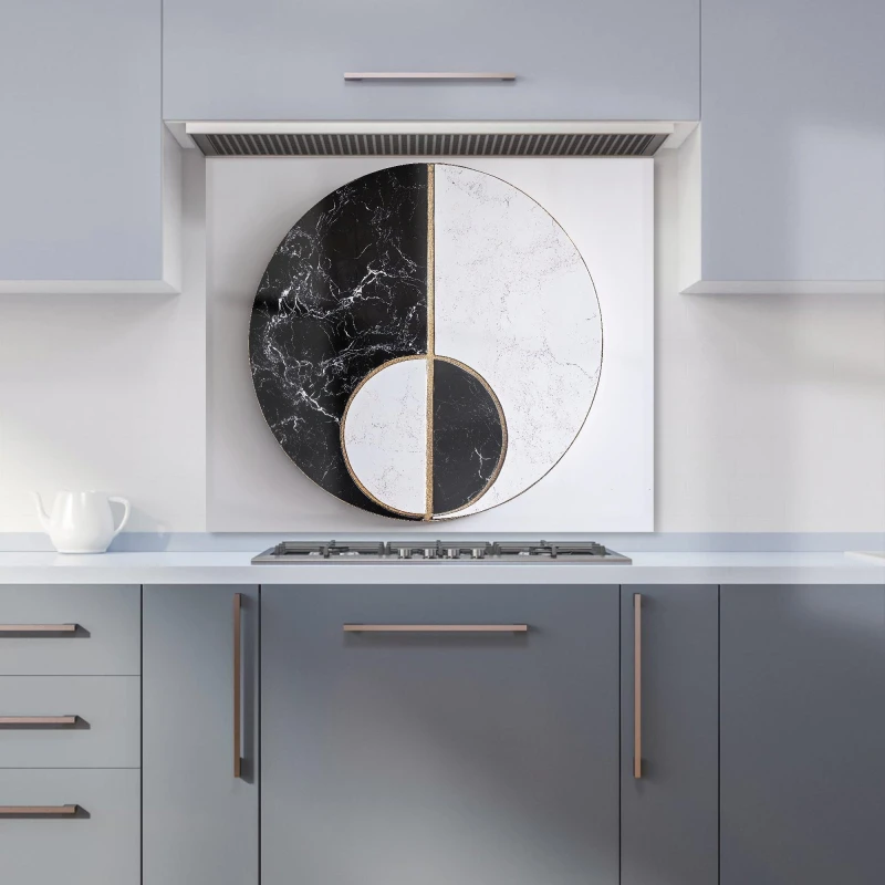 Image of Warren Reed - Designer Sleek Yin Yang Marble Design Kitchen Splashback Size: 600mm x 750mm Multicolor Unisex 600mm x 750mm
