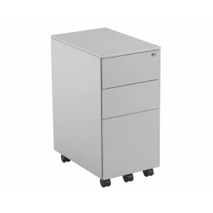 image of TC Office Talos Steel Slimline 3 Drawer Mobile Pedestal with Filing Drawer, Silver