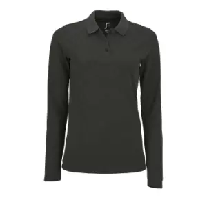 Image of SOLS Womens/Ladies Perfect Long Sleeve Pique Polo Shirt (M) (Charcoal Marl)