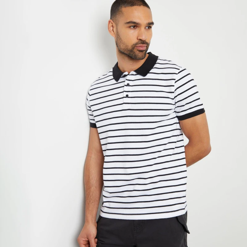 Image of Threadbare 'Kasper' Cotton Striped Polo Shirt Black male