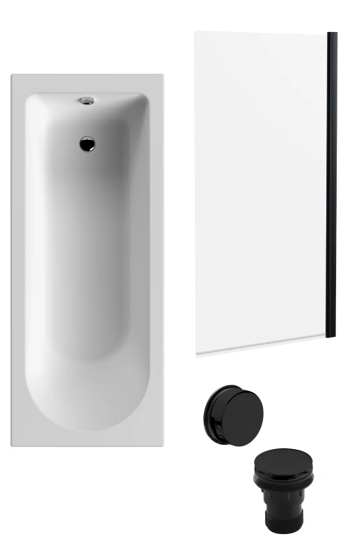 Image of Balterley Round Bath, Square Black Bath Screen and Black Waste 1700x700mm Black