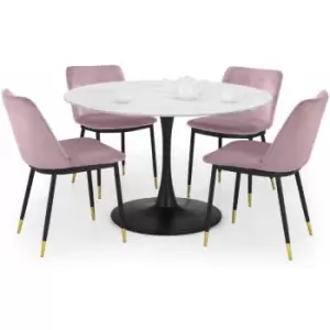 image of Julian Bowen Dining Set - Holland Round Table & 4 Delaunay Pink Velvet Chairs