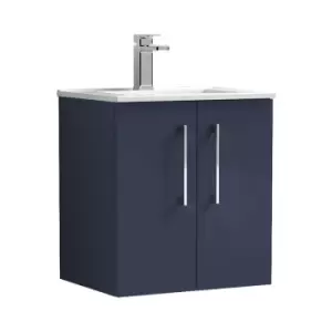 Image of Arno Matt Electric Blue 500mm Wall Hung 2 Door Vanity Unit with 18mm Profile Basin - ARN1721B - Electric Blue - Nuie