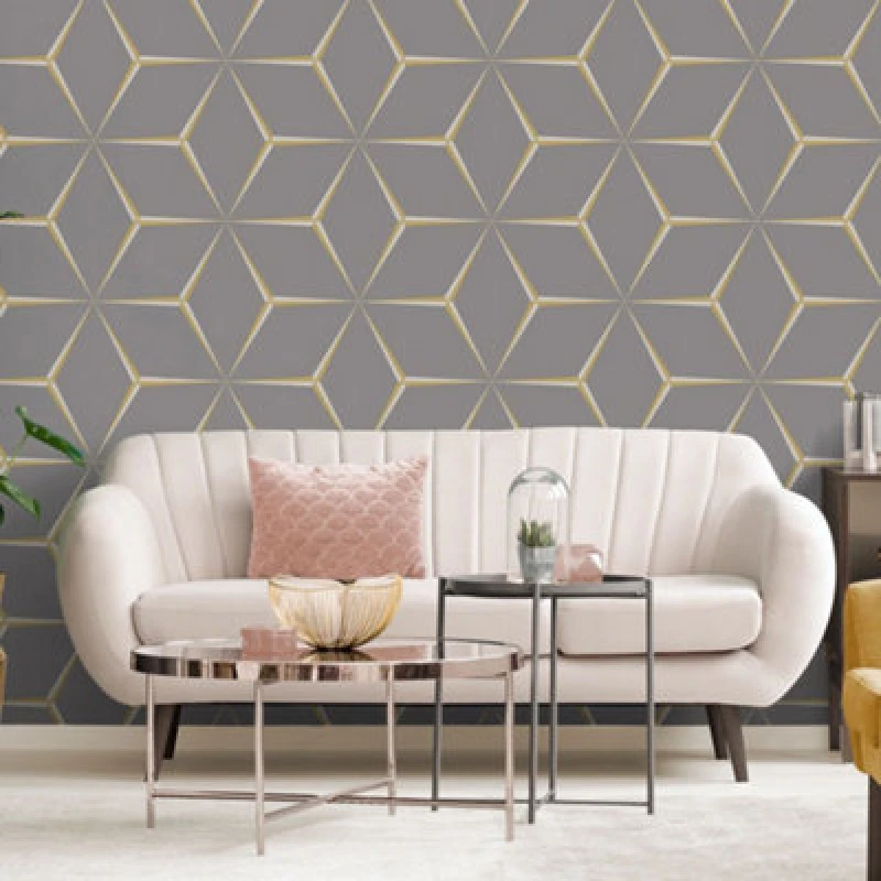 Image of Harper Geometric Wallpaper Yellow / Grey Belgravia 9740