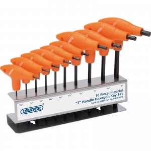 image of Draper 10 Piece T Handle Hexagon Allen Key Set Imperial