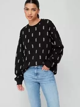 Image of HUGO Deroxane All Over Logo Sweat - Black, Size Xxl, Women