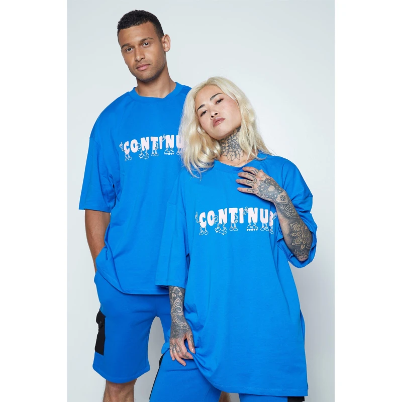 Image of Hype Continu8 Cobalt Novelty Boxy T-Shirt Blue unisex