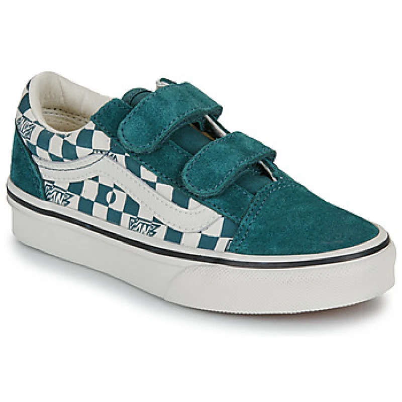 Image of Vans Old Skool V GEO CHECK Mystic Moss girls's Children's Shoes (Trainers) in Green