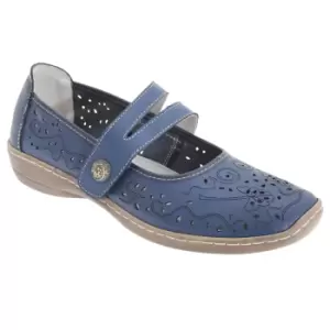 Image of Boulevard Womens/Ladies Touch Fastening Perforated Bar Casual Leather Shoes (8 UK) (Blue)