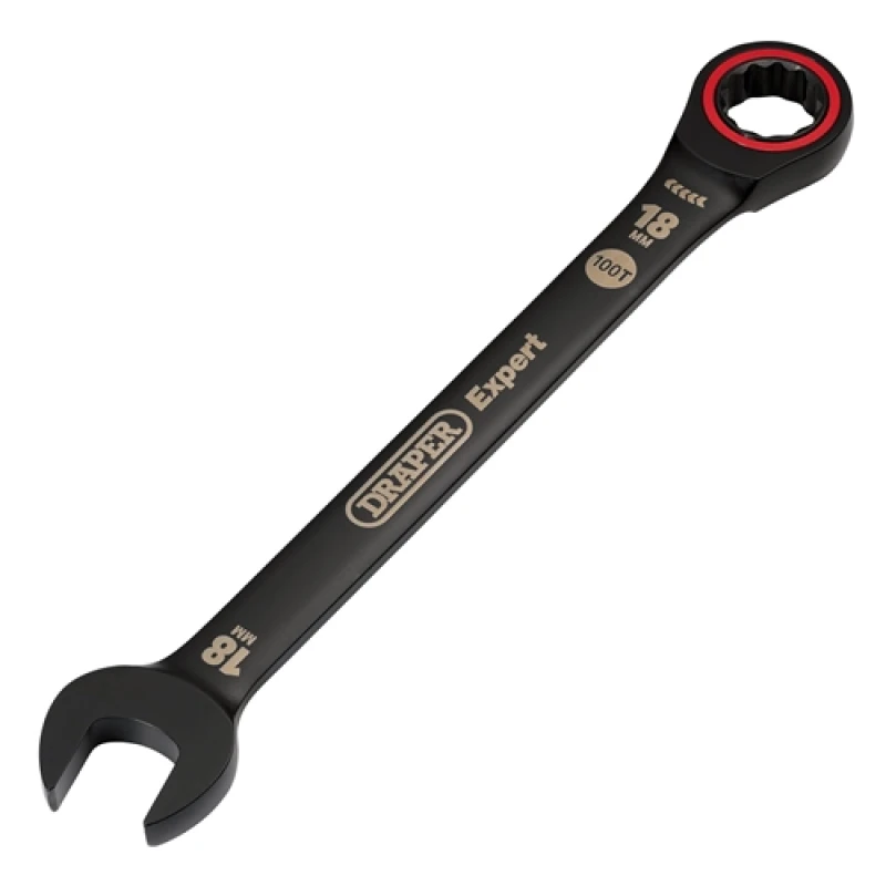 Image of Draper Expert HI-TORQ Metric Ratchet Combination Spanner, 18mm, Black 3891