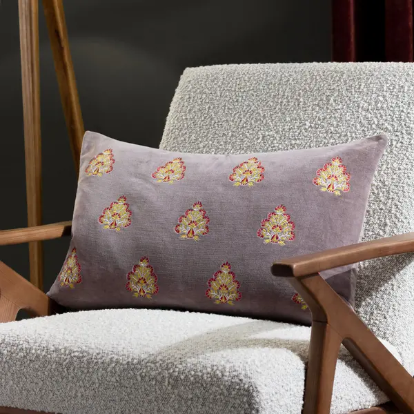 Image of Rennes Embroidered Cushion Taupe, Taupe / 40 x 60cm / Polyester Filled