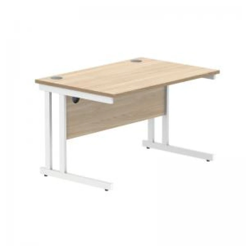 Image of Polaris Rectangular Double Upright Cantilever Desk 1200x800x730mm Canadian Oak/White KF822290