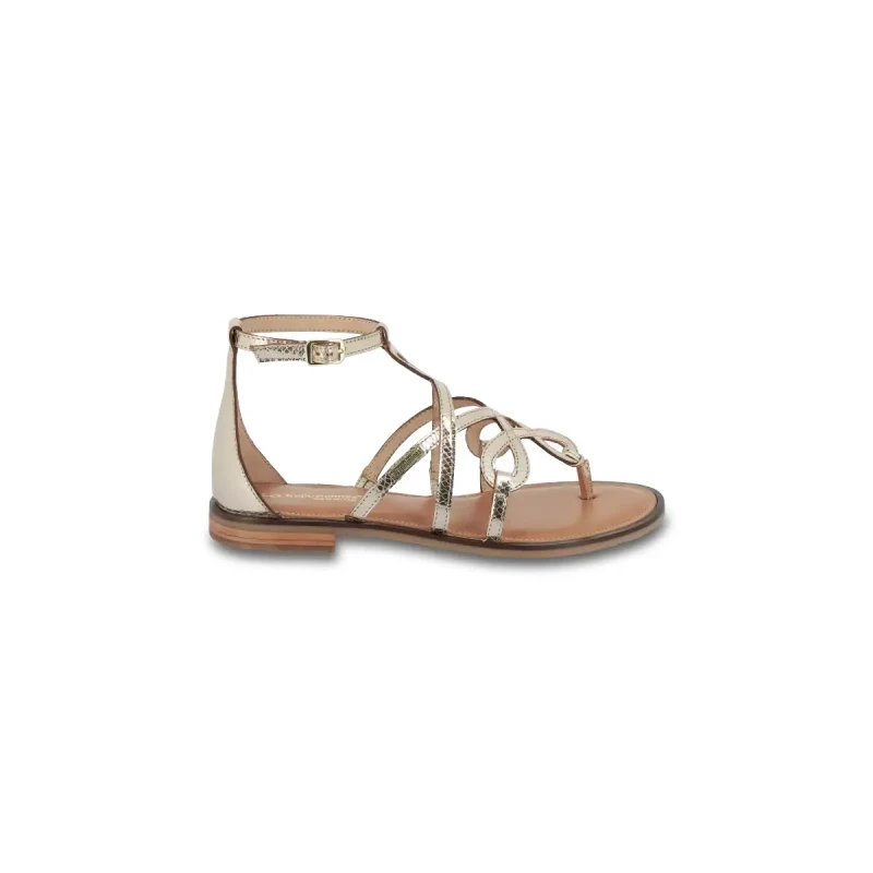 Image of LES TROPEZIENNES PAR M.BELARBI Harabesque Toe Post Sandals in Leather with Flat Heel Gold-Coloured Women 36 (3.5);38 (5);39 (5.5 to 6);40 (6.5)