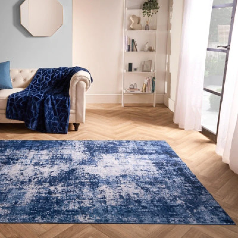 Image of OHS OHS Abstract Rug Washable Carpet Living Room Bedroom Non Slip Runner Mat in Navy Size: 120cm x 170cm Navy 120cm x 170cm Unisex 5027434206728