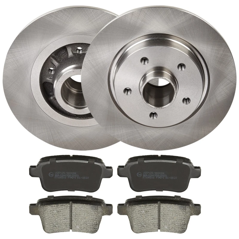 Image of RIDEX 3405B1834 Brake disc and pads set Rear Axle, Brake Disc Type: Solid, not prepared for wear warning indicator, without integrated magnetic sensor