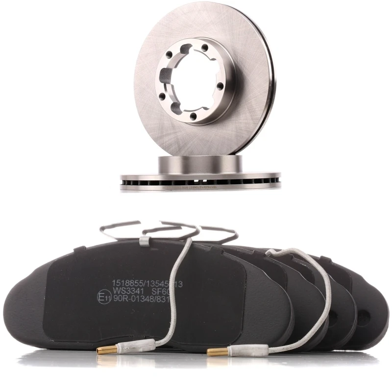 Image of RIDEX 3405B2646 Brake disc and pads set Front Axle, Brake Disc Type: internally vented, with integrated wear sensor Brake Set,disc brakes (3405)