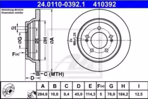 Image of ATE Brake disc KIA 24.0110-0392.1 58411A4000 Brake rotor,Brake discs,Brake rotors