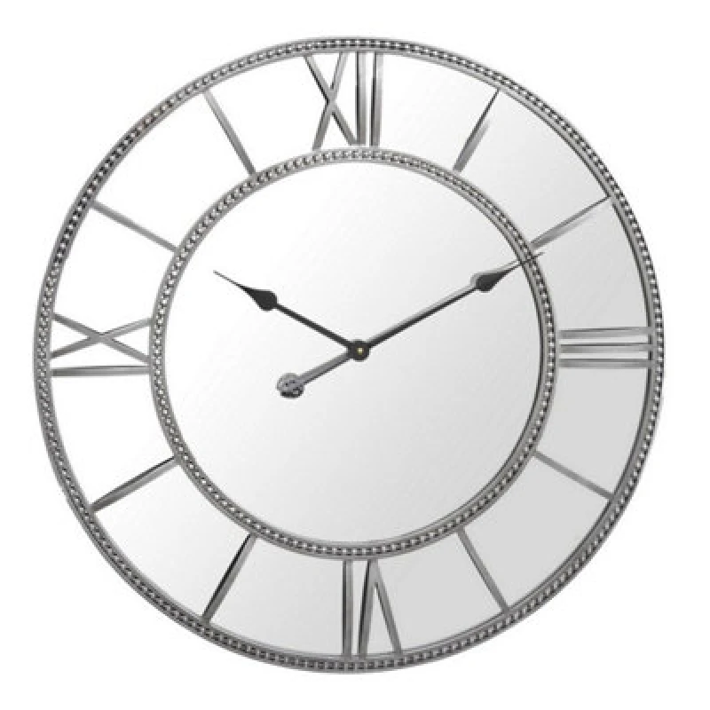 Image of Buttercup Farm Framed Beaded Mirrored Round Clock - Iron - L4 X W70 X H70 Cm - Grey/silver