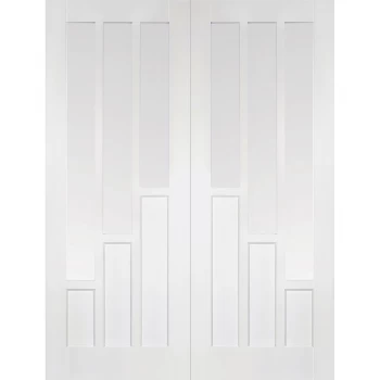 Image of LPD Coventry Panel White Primed Glazed Internal Door Pair - 1981mm x 1066mm (78 inch x 42 inch)