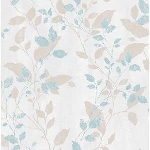 Image of Boutique Vermeil Leaf Duck Egg Blue Decorative Wallpaper - 10m