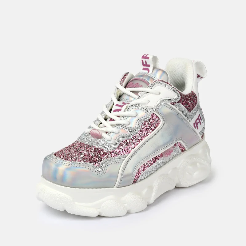 Image of Buffalo Vegan nappa/glitter trainers For Her Buffalo Cld Chai Blanc Female 39