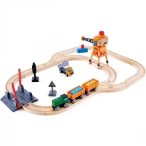 image of Hape Crossing & Crane Playset