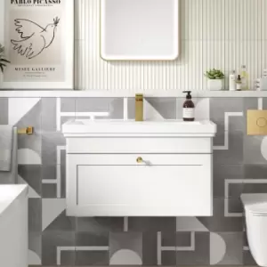 image of Nuie Classique Wall Hung 1-Drawer Vanity Unit with Basin 800mm Wide Satin White - 1 Tap Hole