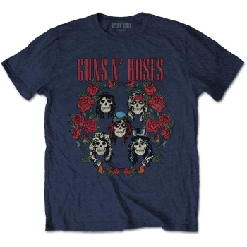Image of Guns N' Roses - Skulls Wreath Unisex Large T-Shirt - Blue