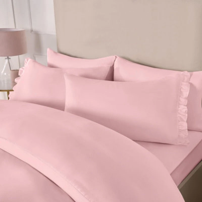 Image of OHS OHS Frill Edge Decor Duvet Cover with Pillowcase Bedding Set in Pink Size: King Pink King Unisex 5027434204632