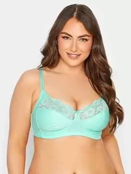 Image of Yours Non Wired Cotton Lace Trim Bra, Green, Size 40C, Women