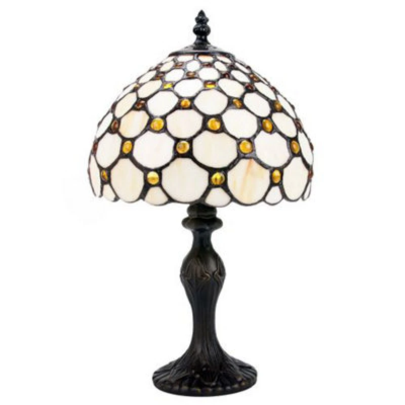 Image of Happy Homewares Traditional Amber Stained Glass Tiffany Table Lamp With Multiple Circular Beads