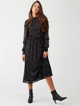 Image of Oasis Foil Star Mesh Midi Dress - Black, Size S, Women