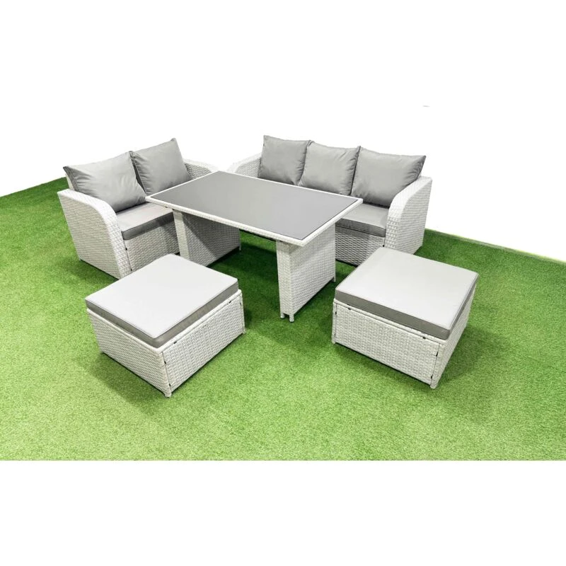 Image of Fimous Garden Furniture Set with Rectangular Dining Table 2 Big Stool in Light Grey Light Grey Unisex