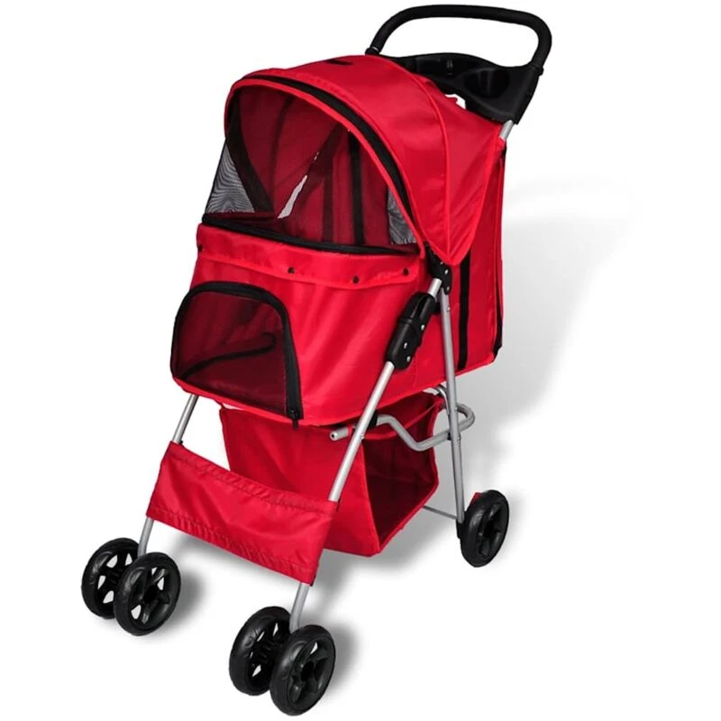 Image of vidaXL Folding Pet Stroller Dog/Cat Travel Carrier Red Transport Trolley Pram