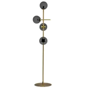 image of Como Globe Multi Arm Floor Lamp Smoke, Brass