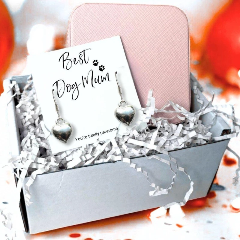 Image of Aye Do Gifts Best Dog Mum Earrings & Jewellery Box Gift Silver female One Size