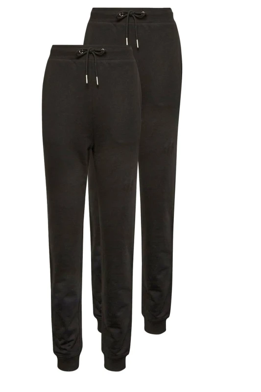Image of Long Tall Sally Womens Tall 2 Pack Basic Joggers in Black Size: 8 Black Female 8