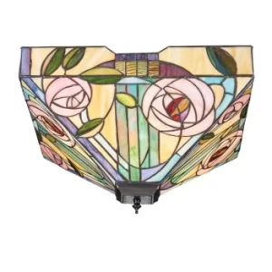 image of Willow 2 Light Large Ceiling Flush Light Dark Bronze, Tiffany Style Glass, E27